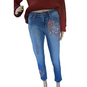 NWT Earl Skinny Ankle Jeans Floral Embroidery Women's Size 6 Spring Easter Casua